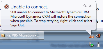 CRM Unable to connect balloon