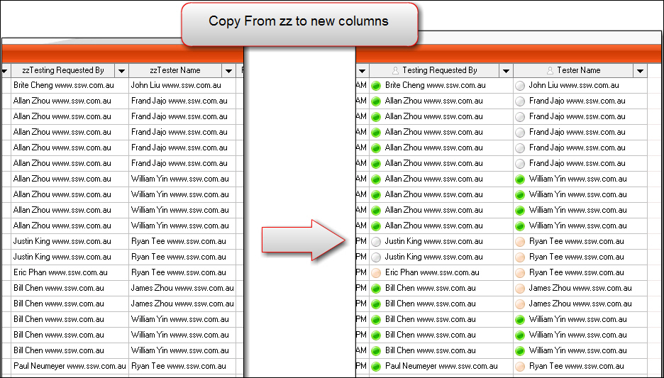 Copy from ZZ columns to new ones