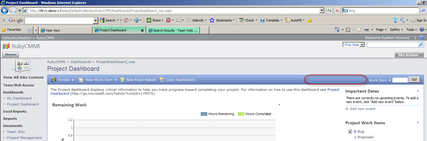 SP project dashboard needs the ability to search for more.