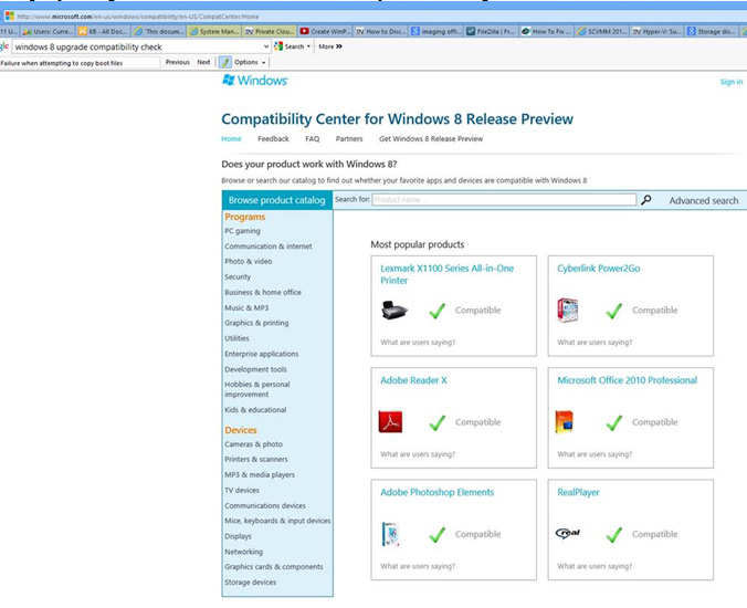 Figure: Compatibility Center for Windows 8.
