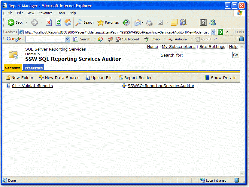 Report folder for SSW SQL Reporting Services Auditor