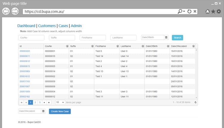 Bupa dashboard