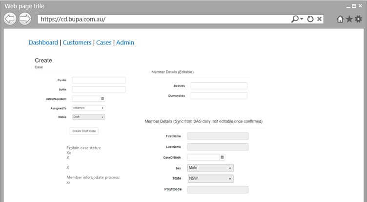 Bupa dashboard
