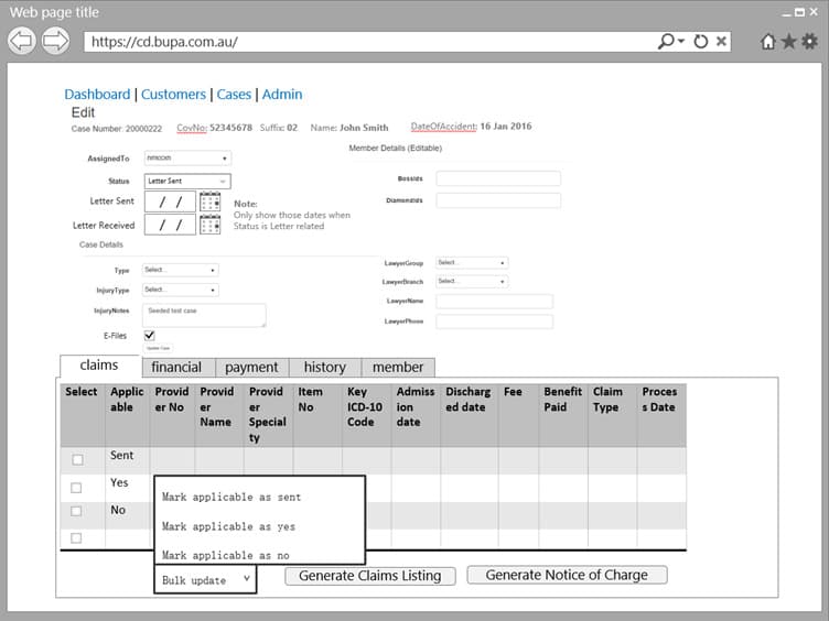 Bupa dashboard