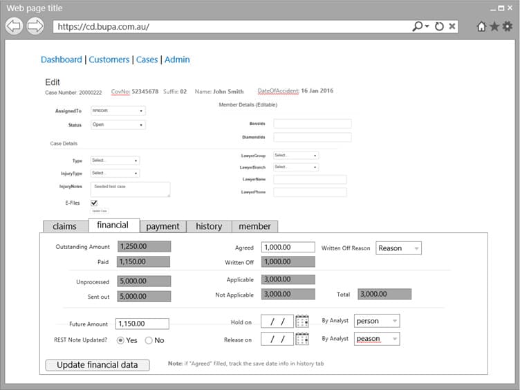 Bupa dashboard