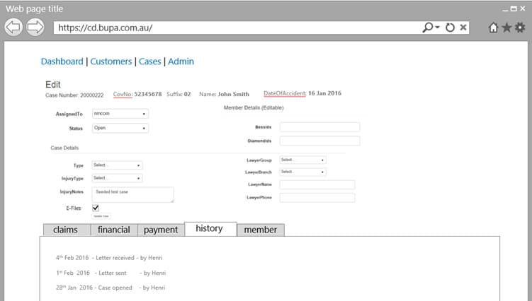 Bupa dashboard