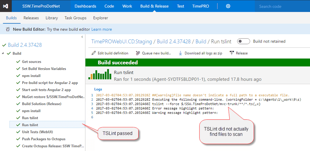 VSO EnsureTSLintRuns