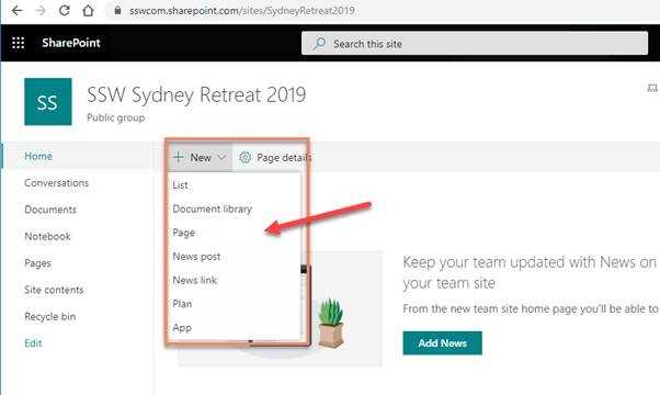 adding sharepoint page