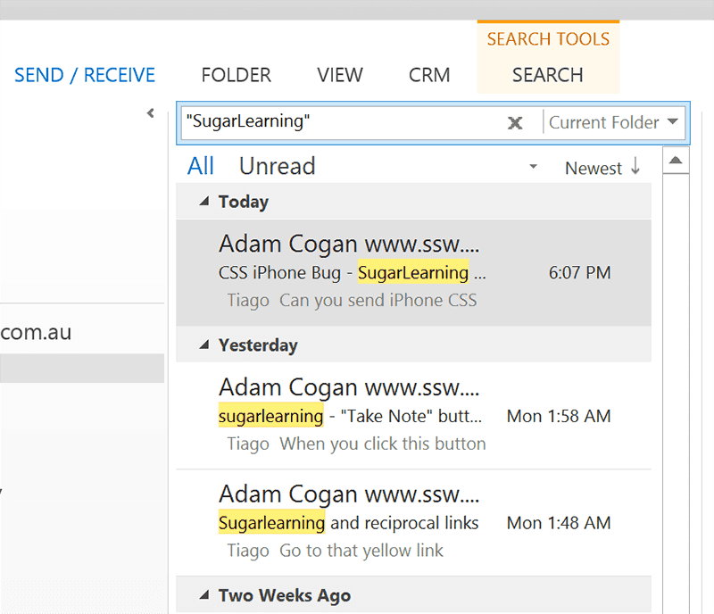 clean inbox by topic outlook search