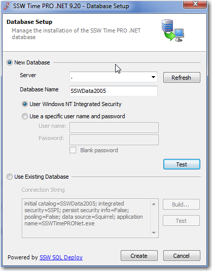 Create or Select the Database application requires