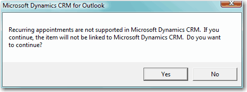 Recurring appointment error in Outlook