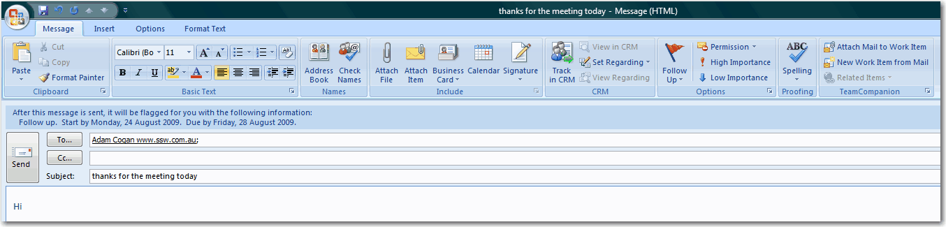 Create follow up from an email in Outlook