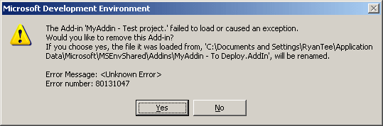 Visual Studio 2005 Unknown Error