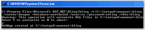 BLINQ Command prompt to generate pages