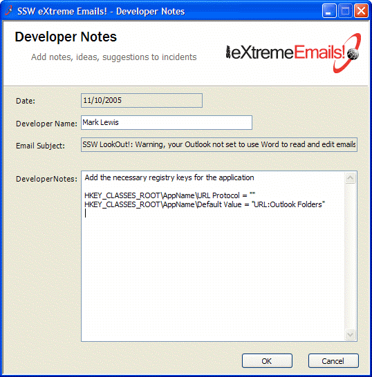 Developer Notes Screen