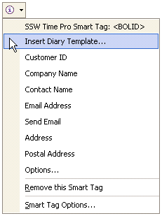 Smart Tag menu Insert template All