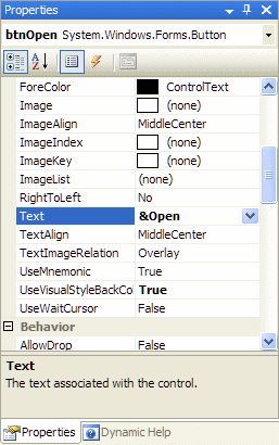 Add the Mnemonic using VS IDE designer