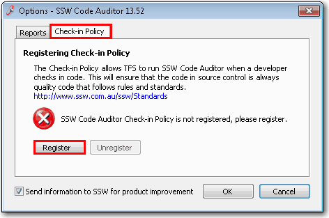 SSW Code Auditor Check-In Policy Registration Step 2