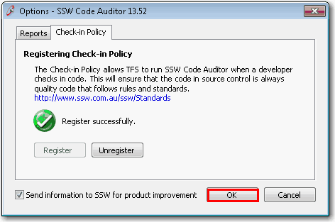 SSW Code Auditor Check-In Policy Registration Step 3
