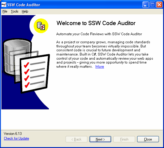 Code Auditor Welcome Screen