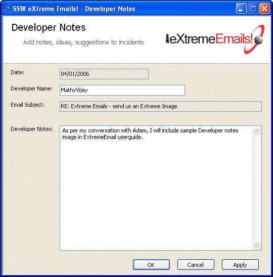 Developer Notes form